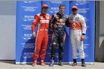 Fernando Alonso (Ferrari), Sebastian Vettel (Red Bull) und Lewis Hamilton (McLaren)