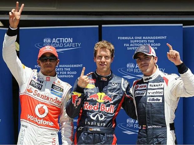 Titel-Bild zur News: Lewis Hamilton, Sebastian Vettel, Pastor Maldonado