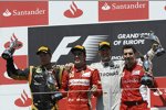 Fernando Alonso (Ferrari), Michael Schumacher (Mercedes) und Kimi Räikkönen (Lotus) mit Andrea Stella