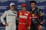 Fernando Alonso (Ferrari), Michael Schumacher (Mercedes) und Mark Webber (Red Bull)
