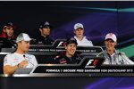 Timo Glock (Marussia), Mark Webber (Red Bull), Nico Hülkenberg (Force India), Nico Rosberg (Mercedes), Sebastian Vettel (Red Bull) und Michael Schumacher (Mercedes) 