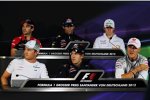 Timo Glock (Marussia), Mark Webber (Red Bull), Nico Hülkenberg (Force India), Nico Rosberg (Mercedes), Sebastian Vettel (Red Bull) und Michael Schumacher (Mercedes) 