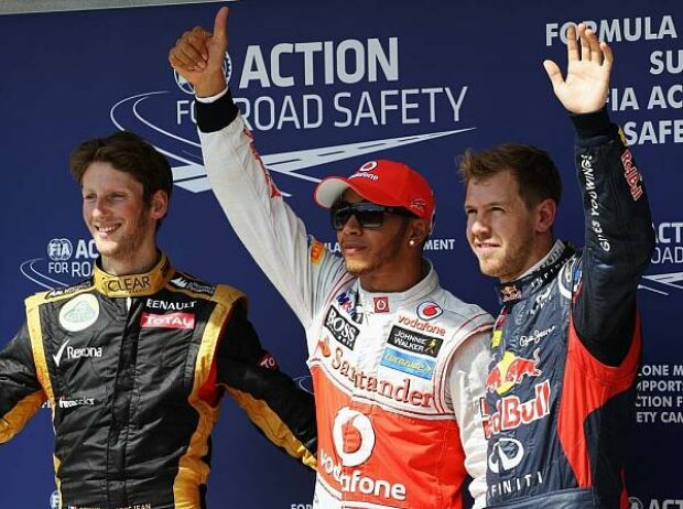 Titel-Bild zur News: Romain Grosjean, Lewis Hamilton, Sebastian Vettel