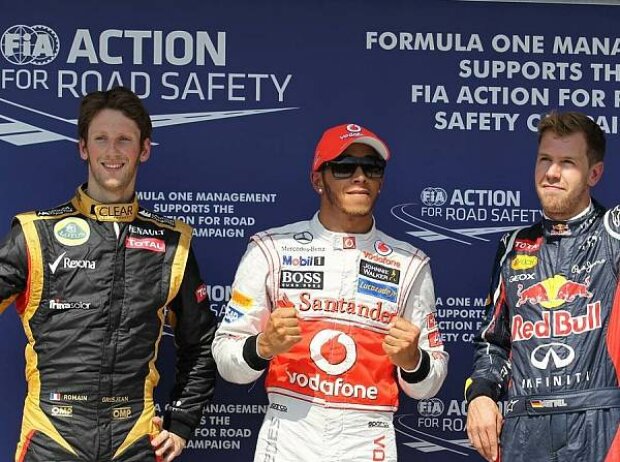 Titel-Bild zur News: Lewis Hamilton, Romain Grosjean, Sebastian Vettel