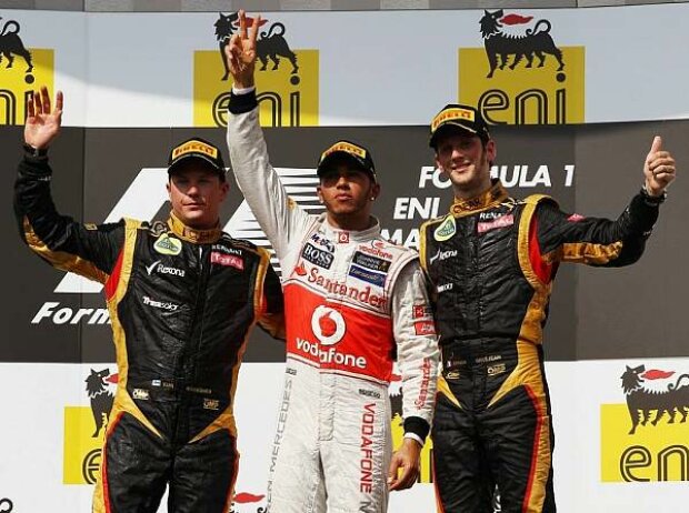 Titel-Bild zur News: Lewis Hamilton, Romain Grosjean, Kimi Räikkönen