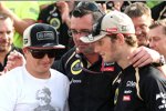 Eric Boullier (Lotus-Teamchef), Kimi Räikkönen (Lotus) und Romain Grosjean (Lotus) 