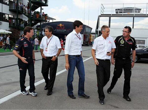 Christian Horner, Pasquale Lattuneddu, Toto Wolff, Martin Whitmarsh und Eric Boullier