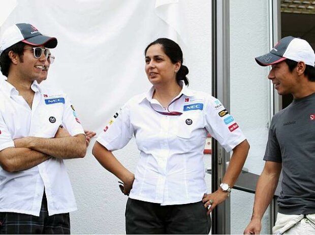Titel-Bild zur News: Sergio Perez, Monisha Kaltenborn und Kamui Kobayashi