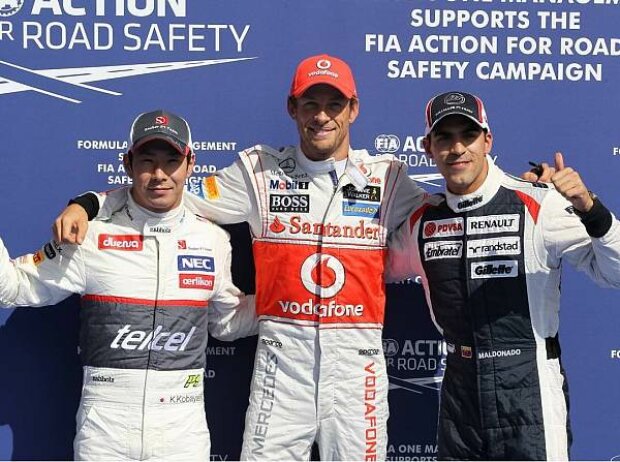 Titel-Bild zur News: Kamui Kobayashi, Jenson Button, Pastor Maldonado