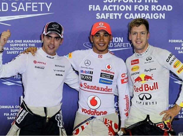 Titel-Bild zur News: Pastor Maldonado, Lewis Hamilton und Sebastian Vettel
