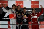 Jenson Button (McLaren), Sebastian Vettel (Red Bull) und Fernando Alonso (Ferrari) 