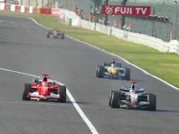 Michael Schumacher, Kimi Räikkönen und Fernando Alonso