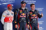 Mark Webber (Red Bull), Sebastian Vettel (Red Bull) und Lewis Hamilton (McLaren) 