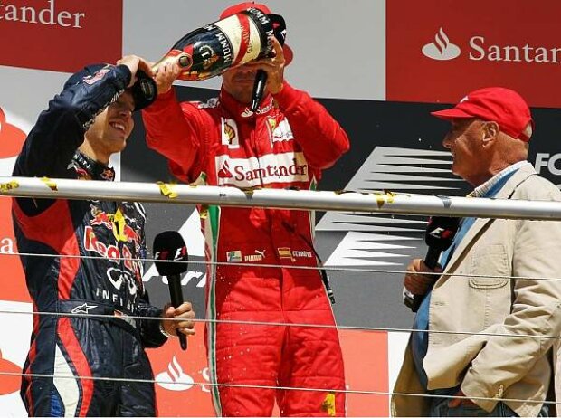 Titel-Bild zur News: Sebastian Vettel, Fernando Alonso und Niki Lauda