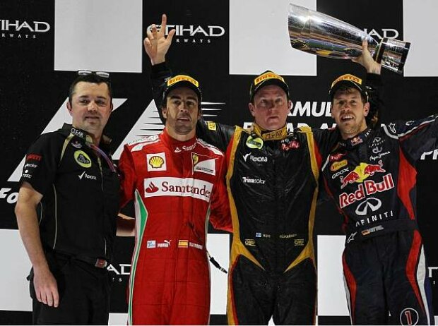 Titel-Bild zur News: Eric Boullier, Fernando Alonso, Kimi Räikkönen, Sebastian Vettel