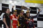 Kimi R?ikk?nen (Lotus), Fernando Alonso (Ferrari) und Sebastian Vettel (Red Bull) 