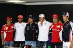 Donnerstags-Pressekonferenz mit Felipe Massa (Ferrari), Lewis Hamilton (McLaren), Sebastian Vettel (Red Bull), Michael Schumacher (Mercedes), Fernando Alonso (Ferrari) und Bruno Senna (Williams) 