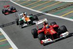 Felipe Massa (Ferrari), Nico Hülkenberg (Force India) und Lewis Hamilton (McLaren) 