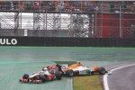 Nico Hülkenberg (Force India) und Lewis Hamilton (McLaren) kollidieren