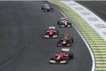 Fernando Alonso vor Mark Webber und  Felipe Massa 