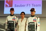 Nico Hülkenberg (Sauber), Monisha Kaltenborn und Esteban Gutierrez (Sauber) 