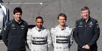 Toto Wolff, Lewis Hamilton, Nico Rosberg, Ross Brawn