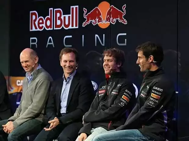 Mark Webber, Sebastian Vettel, Christian Horner, Adrian Newey Titel-Bild zur News: Mark Webber, Sebastian Vettel, Christian Horner, Adrian Newey