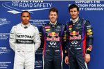 Nach dem Qualifying am Sonntag: Lewis Hamilton (Mercedes), Sebastian Vettel (Red Bull) und Mark Webber (Red Bull) 