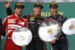 Kimi Räikkönen (Lotus), Fernando Alonso (Ferrari) und Sebastian Vettel (Red Bull) 