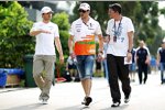 Nico Rosberg (Mercedes), Adrian Sutil (Force India) und Journalist Tobias Grüner
