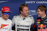 Fernando Alonso (Ferrari), Nico Rosberg (Mercedes) und Sebastian Vettel (Red Bull) 