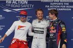 Fernando Alonso (Ferrari), Nico Rosberg (Mercedes) und Sebastian Vettel (Red Bull) 