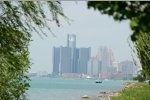 Die Skyline von Detroit von der Belle Isle aus gesehen