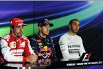 Fernando Alonso (Ferrari), Sebastian Vettel (Red Bull) und Lewis Hamilton (Mercedes) 