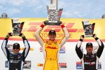 Das Milwaukee-Podium: Ryan Hunter-Reay, Helio Castroneves und Will Power