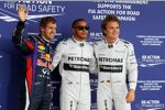 Sebastian Vettel (Red Bull), Lewis Hamilton (Mercedes) und Nico Rosberg (Mercedes) 