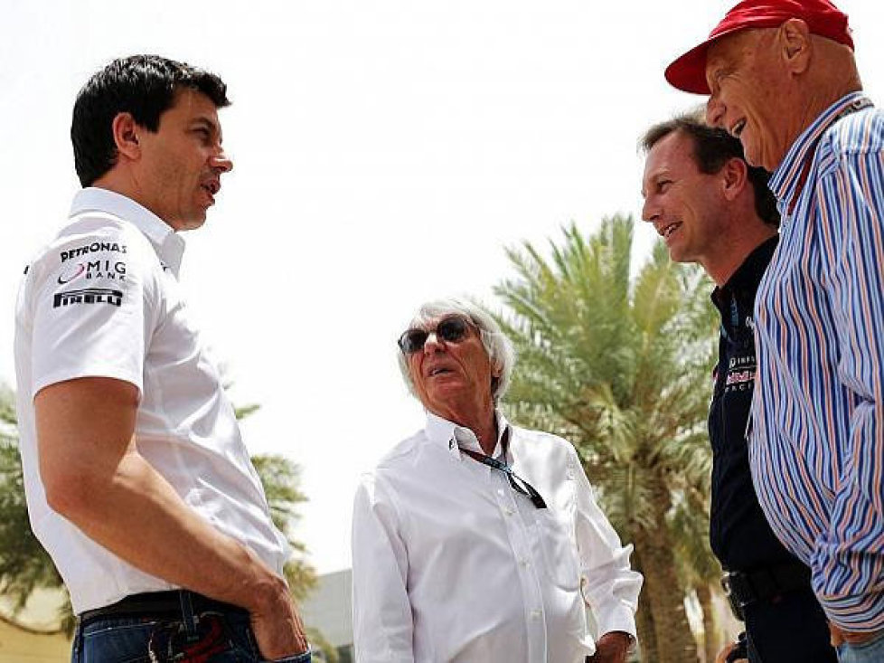 Toto Wolff, Bernie Ecclestone, Christian Horner