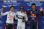 Polesetter Lewis Hamilton (Mercedes) mit Sebastian Vettel (Red Bull) und Mark Webber (Red Bull) 