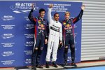 Mark Webber (Red Bull), Lewis Hamilton (Mercedes) und Sebastian Vettel (Red Bull) 