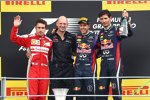 Fernando Alonso (Ferrari), Adrian Newey, Sebastian Vettel (Red Bull) und Mark Webber (Red Bull) 