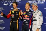Romain Grosjean (Lotus), Sebastian Vettel (Red Bull) und Nico Rosberg (Mercedes) 