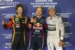 Sebastian Vettel (Red Bull), Romain Grosjean (Lotus) und Nico Rosberg (Mercedes) 