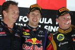 Christian Horner, Sebastian Vettel (Red Bull) und Kimi Räikkönen (Lotus) 