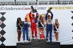 Podium nach Rennen 1 in Houston: Scott Dixon, Simona de Silvestro und Justin Wilson 