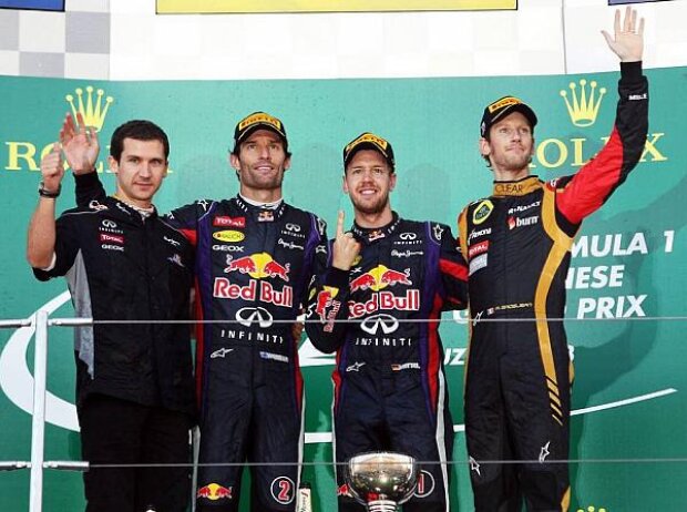 Titel-Bild zur News: Mark Webber, Sebastian Vettel, Romain Grosjean