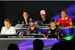 Pressekonferenz mit Giedo van der Garde (Caterham), Daniel Ricciardo (Toro Rosso), Max Chilton (Marussia), Nico Rosberg (Mercedes), Mark Webber (Red Bull) und Kimi Räikkönen (Lotus) 