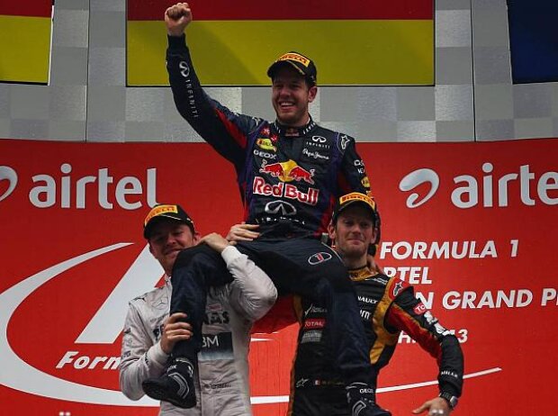 Titel-Bild zur News: Sebastian Vettel, Nico Rosberg, Romain Grosjean