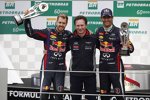 Sebastian Vettel (Red Bull), Christian Horner und Mark Webber (Red Bull) 