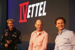 Adrian Newey, Christian Horner und Sebastian Vettel auf der Red-Bull-Weihnachtsfeier in Milton Keynes