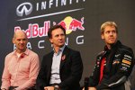 Adrian Newey, Christian Horner und Sebastian Vettel auf der Red-Bull-Weihnachtsfeier in Milton Keynes